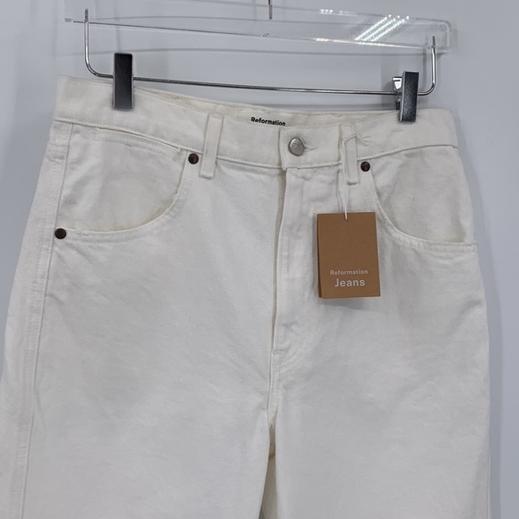 Reformation Jeans Cowboy high rise straight leg white distressing knee new 29 - Picture 2 of 7